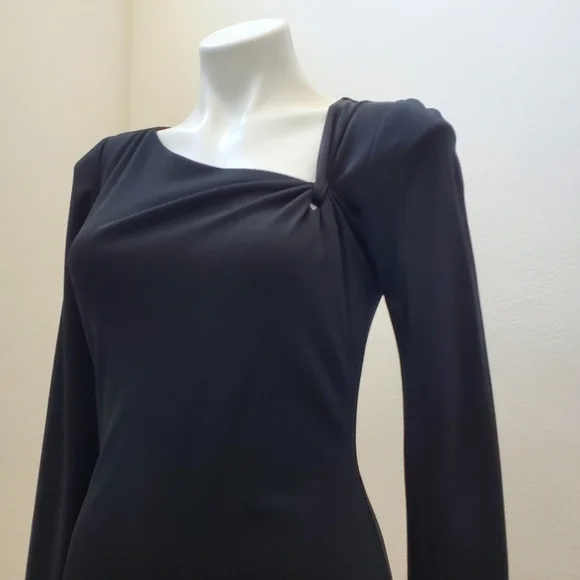David Meister Black Long Sleeve Dress With Asymmetrical Neckline Size 2 - Picture 2 of 11